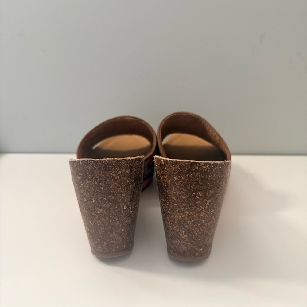 Blowfish Malibu Wedge Sandals 7.5 Multicolor Chevron Slide Cork Platform - Picture 4 of 5